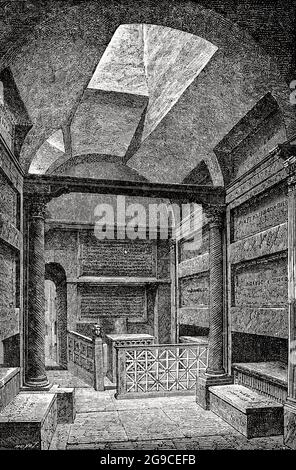 Catacombe di San Callisto, Roma, Lazio, Italia, Europa. Vecchio 19 ° secolo inciso illustrazione da Gesù Cristo di Veuillot 1881 Foto Stock