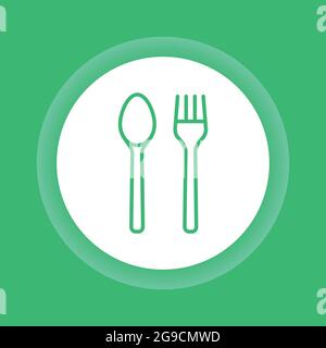 Icona del pulsante di colore delle posate in bambù riutilizzabili. Elementi di riciclo: Forchetta, cucchiaio. Stile di vita senza sprechi. Pittogramma per pagina web, app mobile, promo. Illustrazione Vettoriale