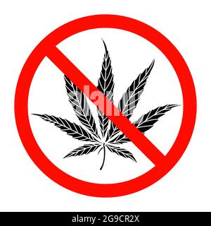 Simbolo di cannabis nel segno di divieto. Isolato su sfondo bianco. Illustrazione vettoriale Illustrazione Vettoriale