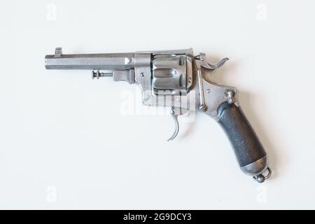 Bodeo 1889 Revolver, tipo A, configurazione pre WWI con sicurezza de Lauso. Pista a rotazione, sistema Bodeo, modello 1889; sicura De Lauso. Foto Stock