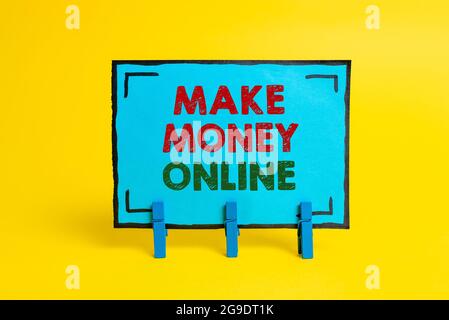 Testo manoscritto Make Money Online. Parola scritta su ottenere pagato guadagnare contanti attraverso freelancing e web marketing colorata idea Presentazione visualizzati Foto Stock