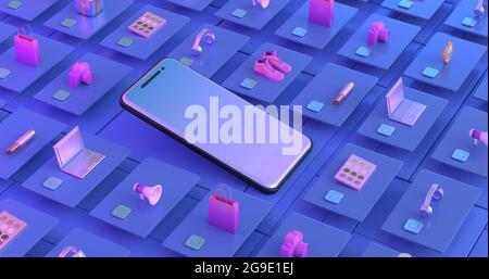 rendering 3d di smartphone e carta di credito. Foto Stock