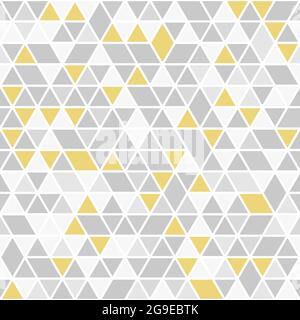 Motivo geometrico con triangoli grigi e dorati. Decorazioni geometriche moderne. Sfondo astratto senza giunture Foto Stock