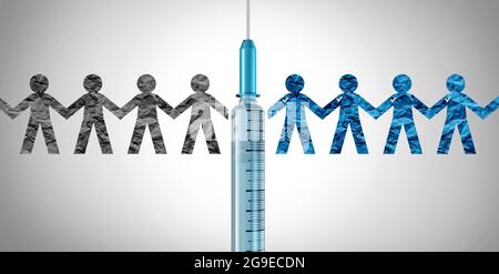 Persone non vaccinate e vaccinate come anti-vaxxer o individui che si oppongono a prendere il vaccino con elementi di illustrazione 3D. Foto Stock