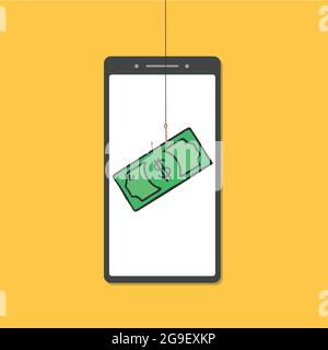 Il pirata informatico rubava denaro, le informazioni personali come password da uno smartphone utili per l'anti-phishing e i virus Internet. Illustrazione Vettoriale