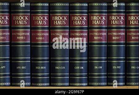 Volumi di una edizione speciale bibliofila di Brockhaus Encyclopedia, 19th Edition, 1986-1996 Foto Stock