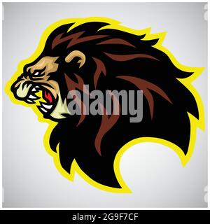 Mascotte con logo Wild Lion Head Roaring Illustrazione Vettoriale