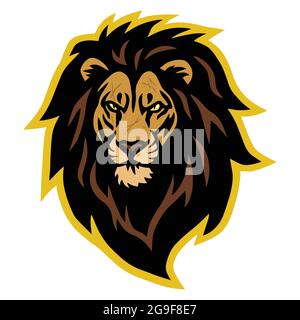 Leone Head Scary con logo Mascot Vector Illustrazione Vettoriale