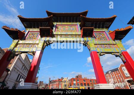 Liverpool Chinatown Gate - città nel Regno Unito. Foto Stock