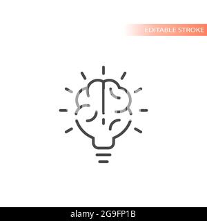 Icona del vettore della linea cerebrale della lampadina. Simbolo concetto idea lampadina, tratto modificabile. Illustrazione Vettoriale