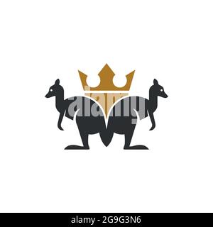 kangaroo Crown letter M logo icona vettore flat concept grafica Illustrazione Vettoriale