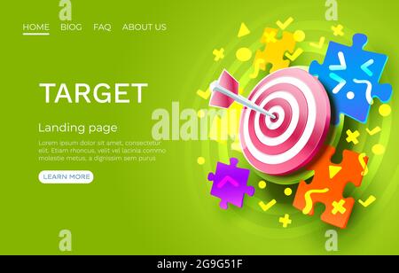 Pagina di destinazione puzzle, banner business 3d icona. Illustrazione vettoriale Illustrazione Vettoriale