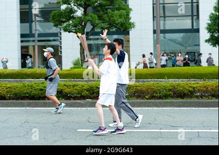 Fuji City, Shizuoka-Ken, Giappone - 24 Giugno 2021: Tokyo 2020 Olympic Torch Relay a Fuji City. Foto Stock