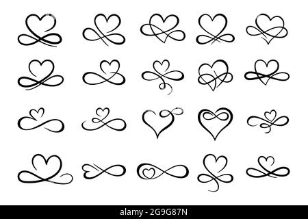 Infinity Love Symbol. Cuore disegnato a mano ornato, fiorisce decorativo. Illustrazione Vettoriale