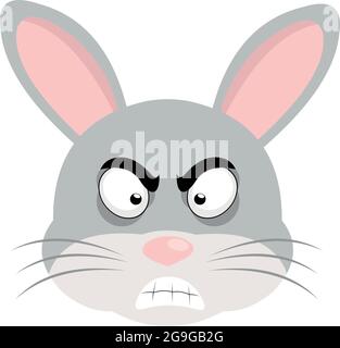 Illustrazione di emoticon vettoriale del volto di un coniglio cartoon con un'espressione arrabbiata Illustrazione Vettoriale
