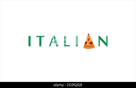 Logo italiano verde con il simbolo di illustrazione del disegno della fetta di pizza Illustrazione Vettoriale