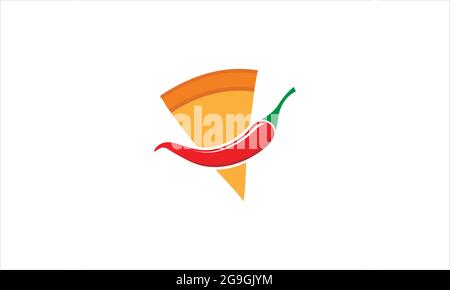 Fetta di pizza messicana con illustrazione del design con il logo dell'icona del peperoncino rosso Illustrazione Vettoriale