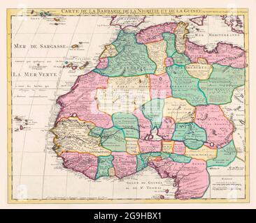 Carte de la Barbarie de la Nigritie et de la Guinée. Mappa del Barbaro e del Nigritie e della Guinea. Una mappa degli inizi del XVIII secolo di Guillaume de l'Isle, conosciuta anche come Guillaume Delisle. Foto Stock