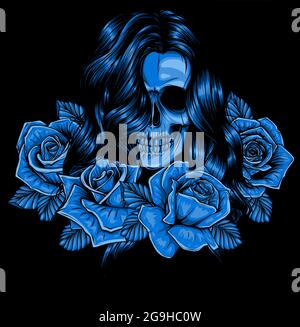 donna cranio con rose vettore illustrazione arte Illustrazione Vettoriale