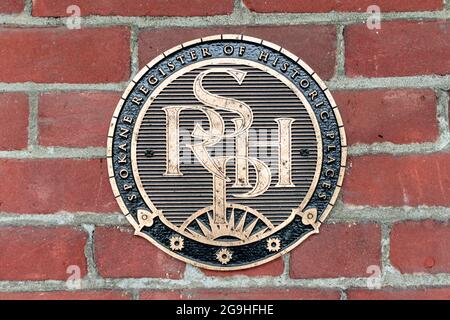 Primo piano immagine della targa o emblema utilizzato nelle dimore storiche dal Registro delle dimore storiche di Spokane. Foto Stock