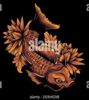 Composizione con fiori e carpe koi. Illustrazione vettoriale Illustrazione Vettoriale