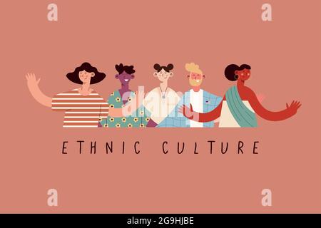 Cultura etnica donne e uomini cartoni animati Illustrazione Vettoriale