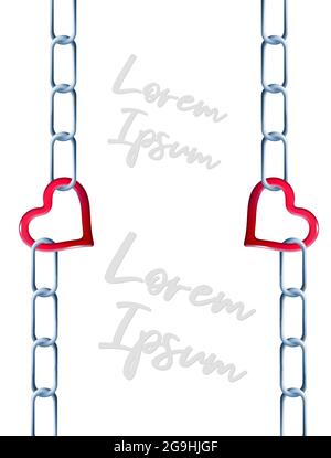 La catena di acciaio è collegata insieme da un anello a forma di cuore rosso in questa illustrazione 3-d circa amore indistruttibile. Area di testo, spazio per la copia disponibile. Foto Stock
