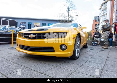 Auto dal film Transformers in mostra ad un convegno Foto Stock