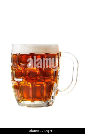 Boccale di birra isolato su sfondo bianco Foto Stock
