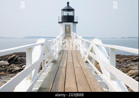 Faro di Marshall Point (1857 attuale torre 1832) a Port Clyde, Maine. Era una scena nel film Forest Gump Foto Stock