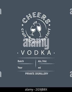 etichetta vodka con elementi etnici in stile sottile. Emblema dell'industria dell'alcol, attività di distillazione. Monocromatico, nero su bianco. Posiziona per il testo Illustrazione Vettoriale