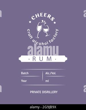 design con etichetta rum con elementi etnici in stile sottile. Emblema dell'industria dell'alcol, attività di distillazione. Monocromatico, nero su bianco. Posiziona per il testo Illustrazione Vettoriale