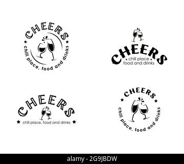 Set di logo di design con elementi etnici in stile sottile. Emblema dell'industria dell'alcool, attività di distillazione. Monocromatico, nero su bianco. Posiziona per tex Illustrazione Vettoriale