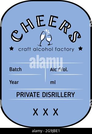 Modello lineare di disegno vettoriale per logo o emblema - Cheers con diversi bicchieri. Simbolo astratto per il bar o il bar, il cibo e le bevande Illustrazione Vettoriale