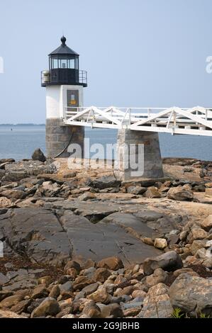 Faro di Marshall Point (1857 attuale torre 1832) a Port Clyde, Maine. Era una scena nel film Forest Gump Foto Stock