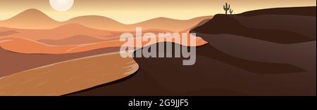 Paesaggio panoramico deserto caldo, dune di sabbia - illustrazione vettoriale Illustrazione Vettoriale