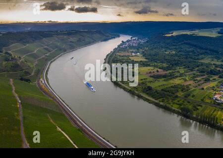 Vista dal Gedeonseck fino al Reno, patrimonio mondiale dell'UNESCO valle del Medio Reno, Germania Foto Stock