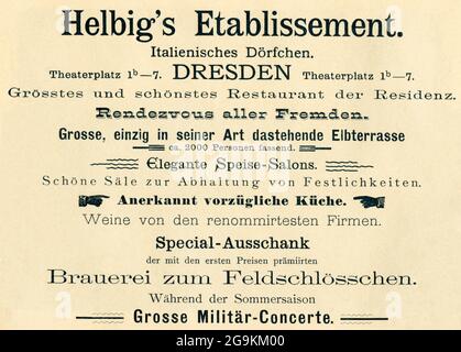 Europa, Germania, Sassonia, Dresda, pubblicità per il ristorante " Helbig´s Etablissement", DIRITTI AGGIUNTIVI-AUTORIZZAZIONE-INFORMAZIONI-NON-DISPONIBILI Foto Stock