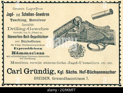 Europa, Germania, Sassonia, Dresda, pubblicità della fabbrica di armi Carl Gründig, INFORMAZIONI-DIRITTI-AGGIUNTIVI-DI-LIQUIDAZIONE-NON-DISPONIBILI Foto Stock