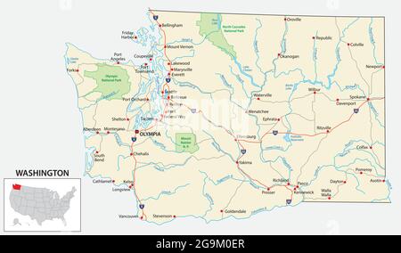 Mappa stradale dello stato americano di washington Illustrazione Vettoriale