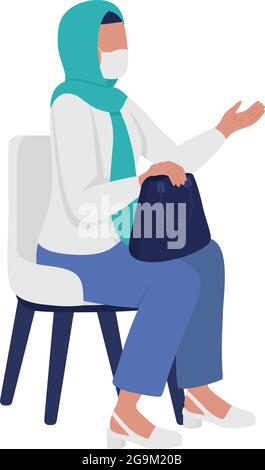 Donna che indossa hijab con maschera semi piatto colore carattere vettoriale Illustrazione Vettoriale
