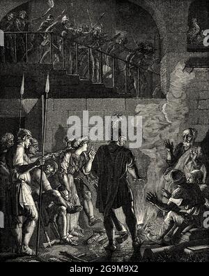 San Pietro negando Gesù Cristo. Vecchio 19 ° secolo inciso illustrazione da Gesù Cristo di Veuillot 1881 Foto Stock