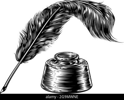 Feather Quill Pen e Inkwell Illustrazione Vettoriale