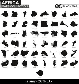 Mappe paesi di raccolta dell'Africa, mappe di contorno nere dell'Africa. Gruppo vettoriale. Illustrazione Vettoriale