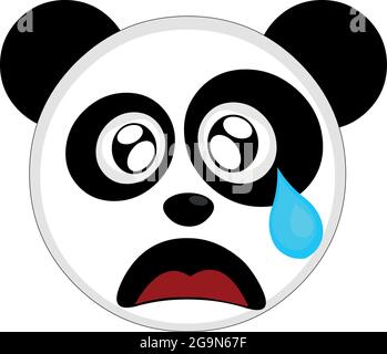 Illustrazione di un'emoticon vettoriale del volto di un panda cartoon con un'espressione triste, occhi acquosi e lacrima Illustrazione Vettoriale