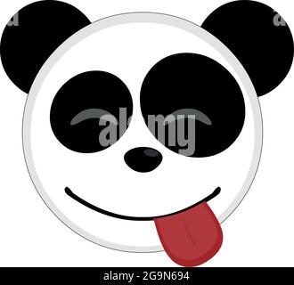 Illustrazione vettoriale dell'emoticon del volto di un panda cartoon con espressione felice e lingua che si attacca Illustrazione Vettoriale