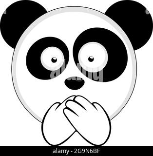 Illustrazione di un'emoticon vettoriale del volto di un panda cartoon che ricopre la bocca con le mani Illustrazione Vettoriale