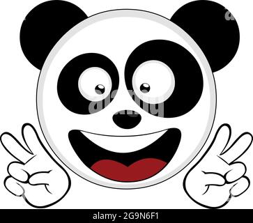 Vettore emoticon illustrazione del volto di un cartoon panda orso rendendo il simbolo di amore e di pace con le sue mani Illustrazione Vettoriale