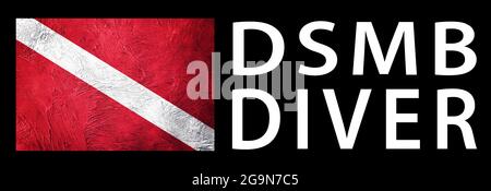 Marcatore di superficie ritardato Buoy Diver DSMB, Flag Diver Down, Bandiera Scuba, Scuba Diving Foto Stock