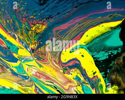 Sfondo colorato astratto creativo dipinto a mano, arte fluida, tessitura marmo, pittura acrilica su tela. Arte moderna Arte contemporanea Foto Stock